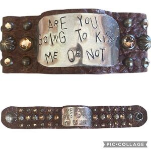 Genuine Distressed Leather Hand Carved Studded Embellished Cuff Bracelet Brown